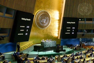 The United Nations General Assembly overwhelmingly adopted a resolution on Wednesday March 2, 2022 demanding that Russia immediately end its military operations in Ukraine.