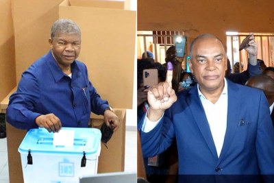 Angolan President Joao Lourenco, left, and opposition leader Adalberto Costa Junior on election day in August 2022.