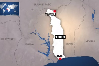 Localisation de Tiwoli, au nord-est du Togo.