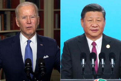 Le président des États-Unis d'Amérique, Joe Biden et son hommologue Xi Jinping (à gauche)