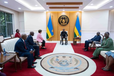 Kristalina Georgieva, managing director of the International Monetary Fund, (in light-coloured jacket) meets Rwandan president Paul Kagame in Kigali on January 25, 2023.