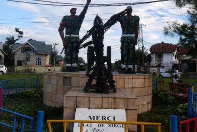 A monument celebrating the state of siege in North Kivu and Ituri, in Goma, May 5, 2022.