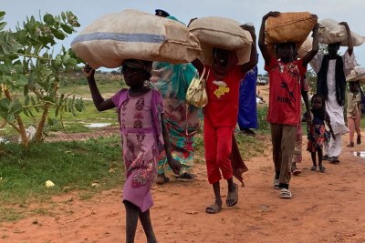 A refugee family from Darfur, Sudan, flees to the border town of Adre, Chad (file photo).