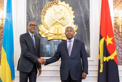 President Paul Kagame meets with his Angolan counterpart Joao Lourenço for a discussion on the security situation in eastern DR Congo in Luanda on Monday, March 11.
