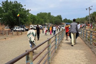 The bridge linking the Sudanese town of Galabat and the Ethiopian town of Metema, on 27 April 2023.