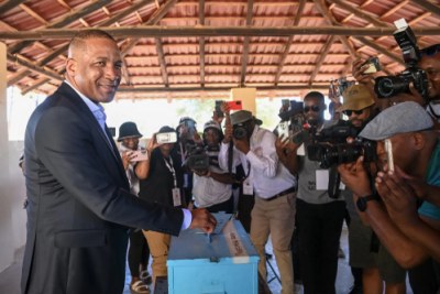 President Duma Boko, inaugurated at the weekend, votes in the Botswana elections on October 30, 2024.